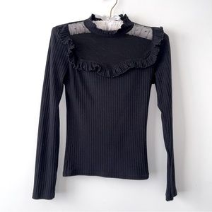 NEW LOOK Knit Top with Sheer Sweetheart Neckline and Ruffles